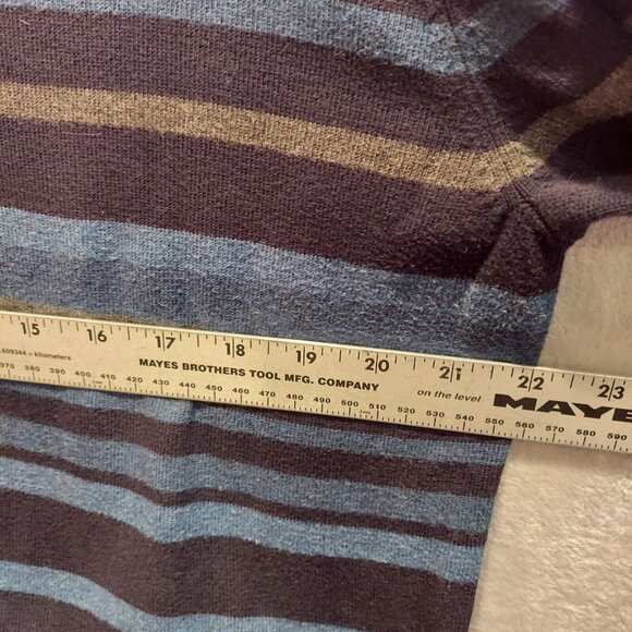 Claiborne Sweater Mens Large Blue Striped V-Neck Pullover career retro hipster - Picture 3 of 13